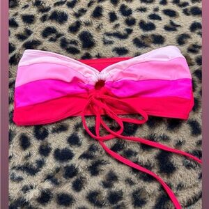 Pink and Red Strapless Bikini Top